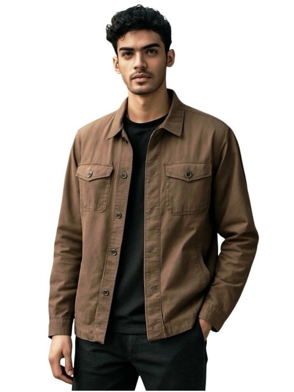BOSS HUGO BOSS Brown Canvas Button Front
Lightweight Shacket XL